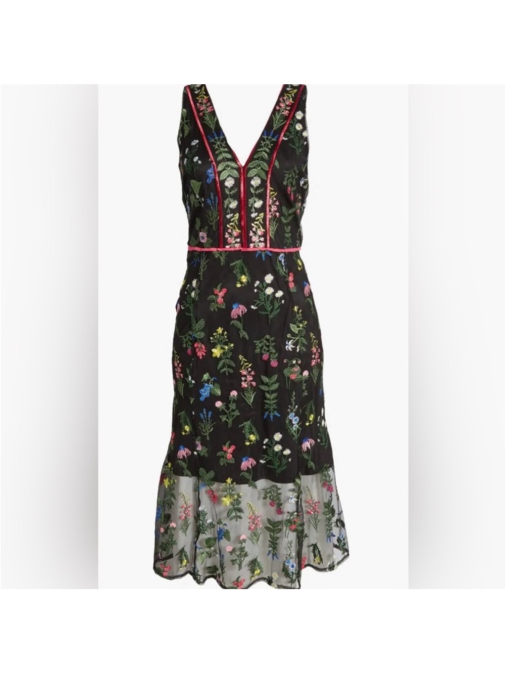 Sam Edelman black floral botanical embroidered midi dress size 8